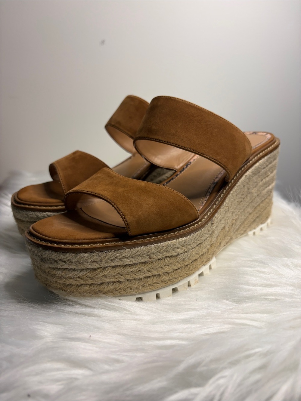 SAM EDELMAN Brown Suede Espadrille Platform Wedge Sandals SIZE 9